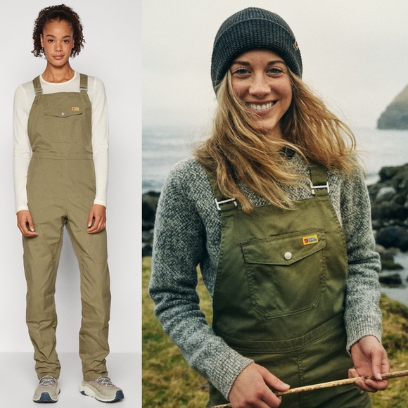 Fjällräven Vardag Dungaree Trousers Green G-1000 Stretch Women’s Size M NWT - Picture 1 of 16